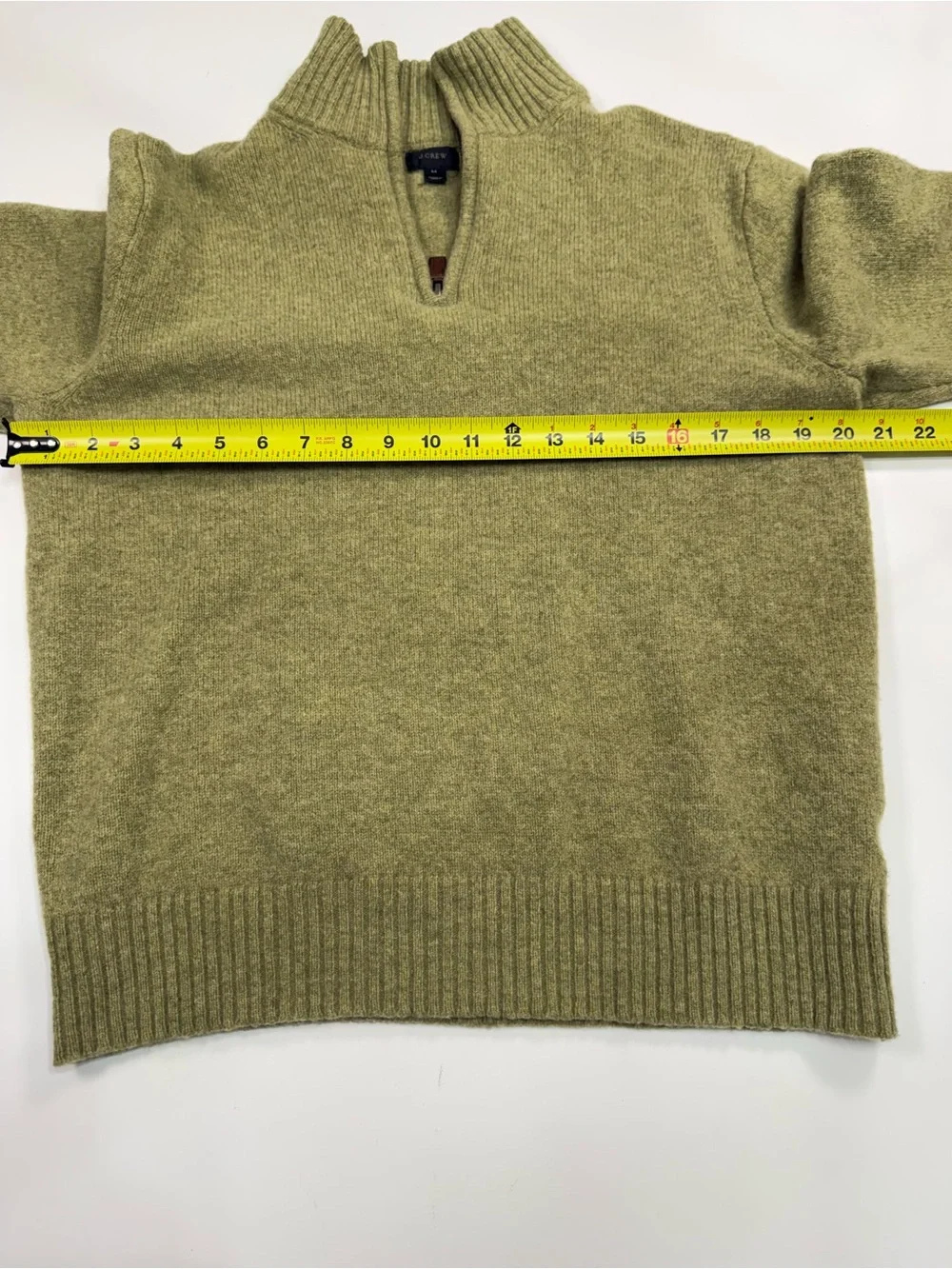 J. Crew 100% Lambs Wool Olive Half-Zip V-Neck Sweater